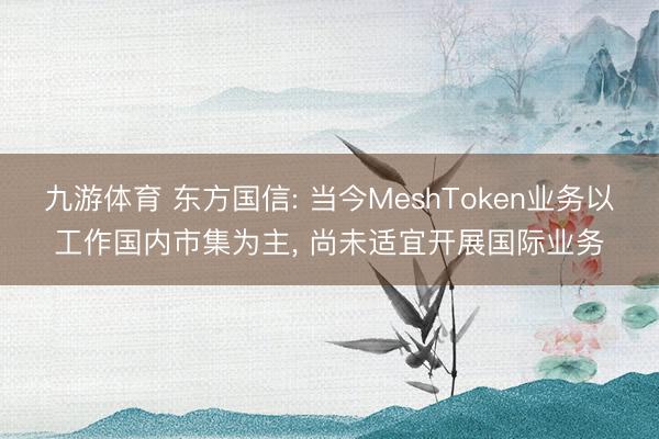 九游体育 东方国信: 当今MeshToken业务以工作国内市集为主， 尚未适宜开展国际业务